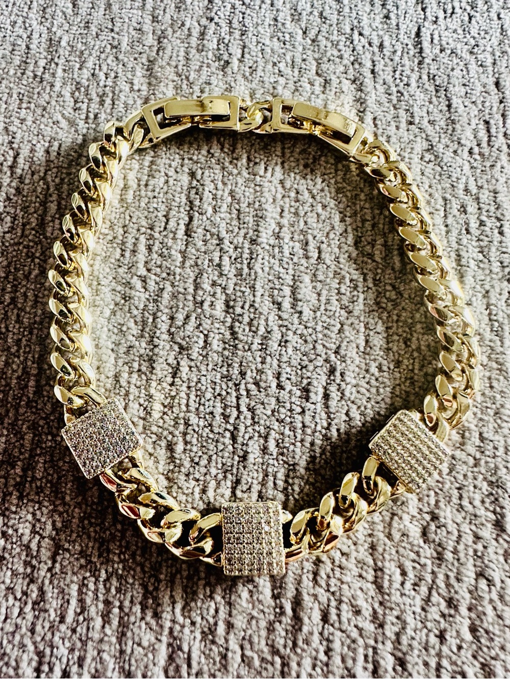Gold-Tone Cuban Link Bracelet with Pavé Square Accents